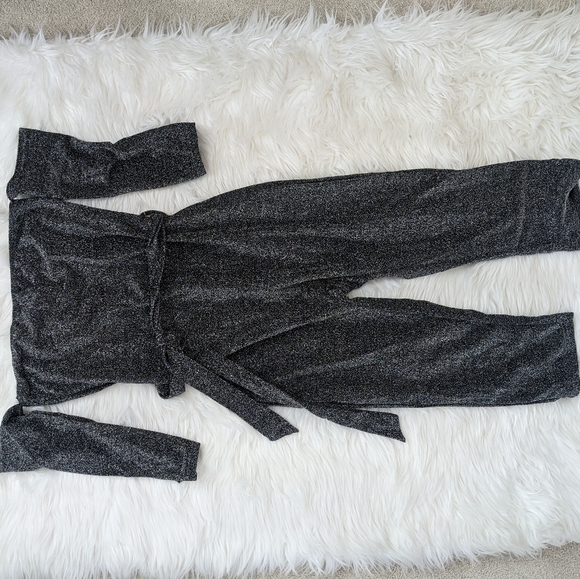 Silver Glitter Off Shoulder 3/4 Sleeve Jumpsuit - Picture 3 of 6
